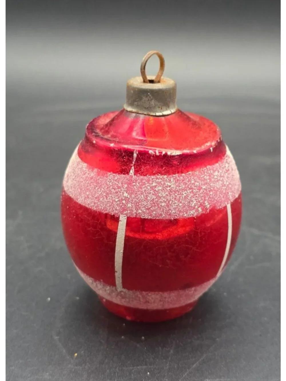 Rare HTF Vintage Red Mercury Glass Mica Striped Christmas Ornament Indent Bottom
